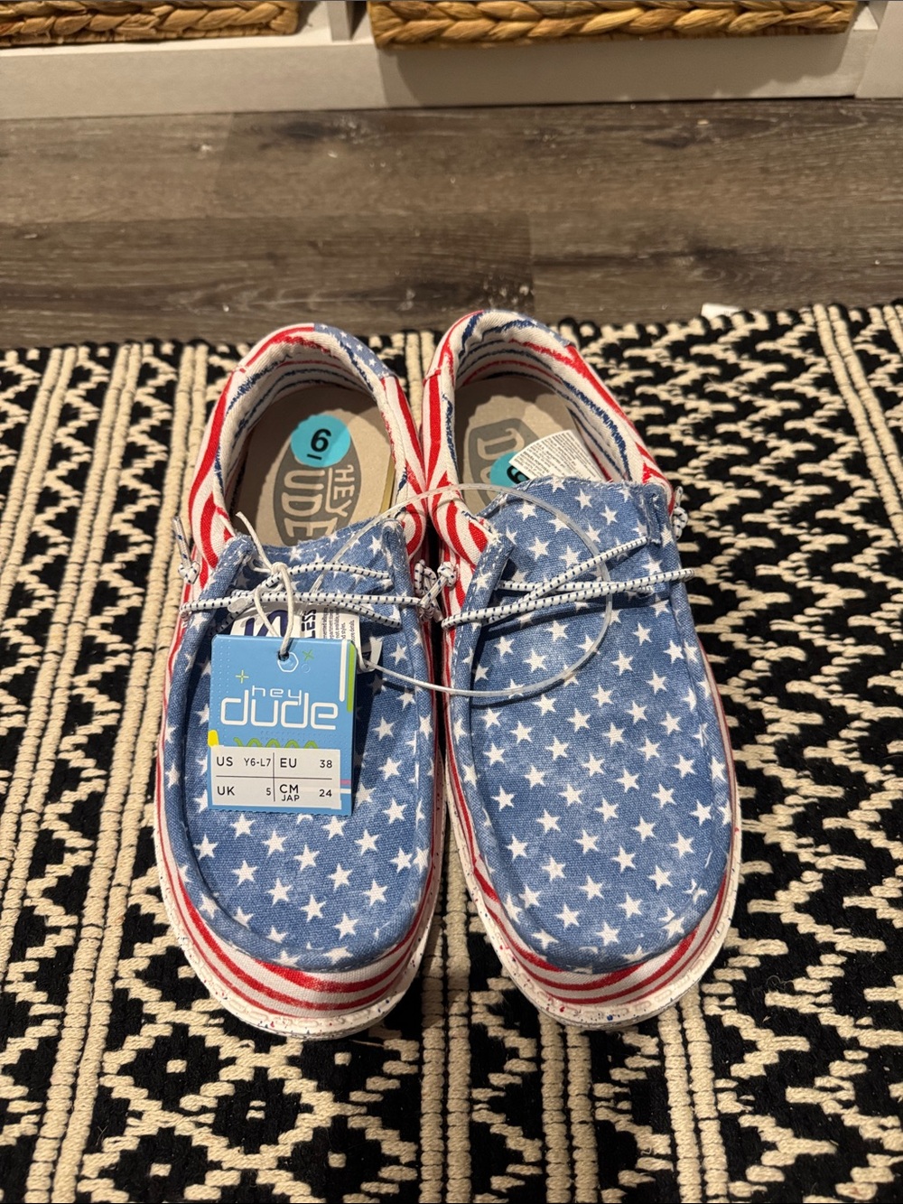 Hey Dude Canvas Slip-On Sneakers in Blue, White & Red Stars & Stripes